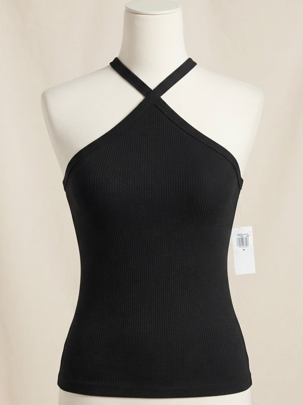 Old Navy Black Ribbed Halter Tank Top Built-In Bra Shelf Size M NWT